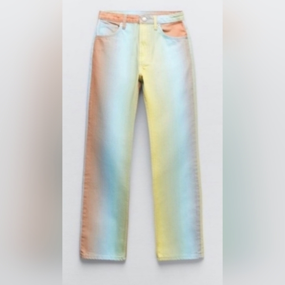 Zara Rainbow Ombre High Rise Jeans – Size 6 – NWT Viral & Rare - Picture 1 of 7